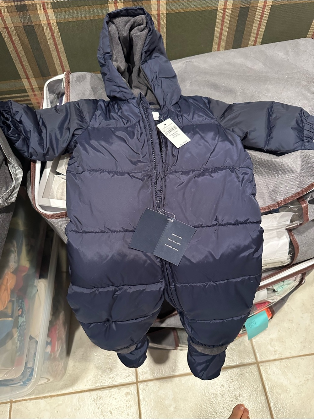GAP Navy Blue Puffer One-Piece Snowsuit with Hood